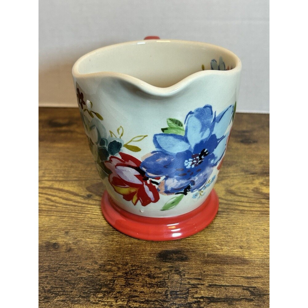 The Pioneer Woman Melody Floral 4 Cup Stoneware Measuring Pitcher Red Handle 1QT - Picture 3 of 11